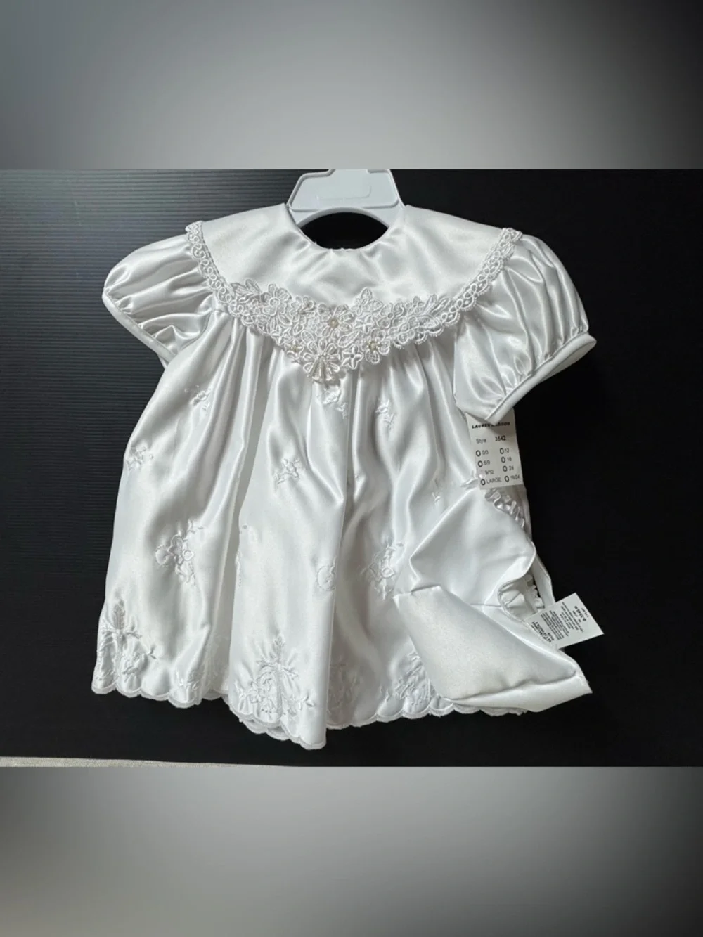 Vintage White satin baby christening gown and bonnet set